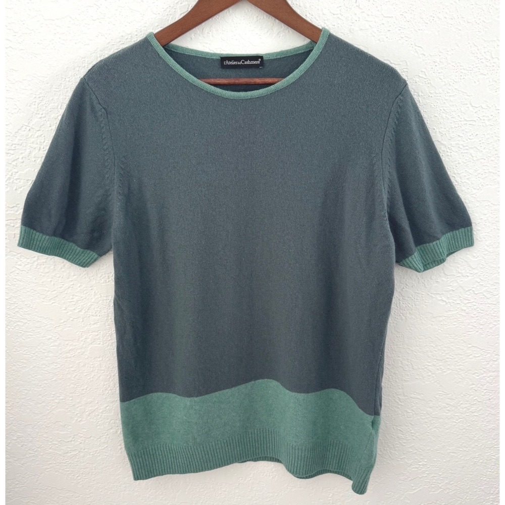 Cashmere & Merino Wool Blend Short Sleeve Sweater Women's Size XL Made in Italy